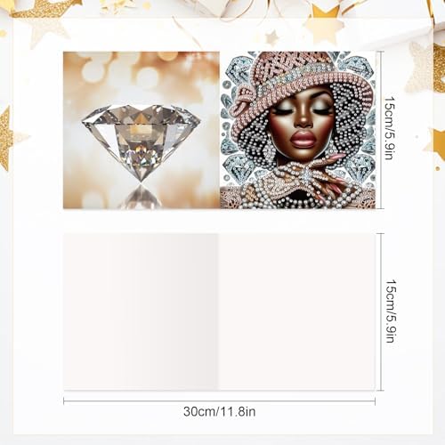6 Pcs 5D Rhinestone Painting Greeting Cards Kits, Handmade Festival Greeting Cards with Envelopes Laser Effect DIY Diamond Art Crafts Birthday Cards for Birthdays Celebrations (Elegant African)