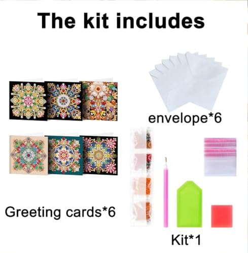 Diamond Art Cards with Envelopes–6PCS DIY Diamond Painting Greeting Cards Kit | Card Making Kit with Bling for Adults & Beginners | Birthday,Holiday & Thank You Cards (Mandala Flower)