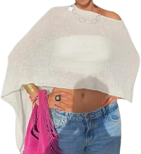 Women Knit Poncho Top Sheer Crochet Shawl Cover Up