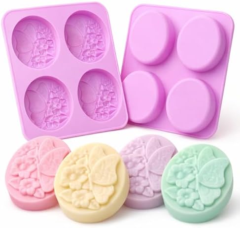 2Pack Flower Soap Molds Butterfly Silicone Mold Flower Butterfly Handmade Soap Mould Flowers Silicone Molds Candle Mold for Wax Soap Candle Lotion Bath Bombs Resin Ice Cube Cake Chocolate Candy Pastry