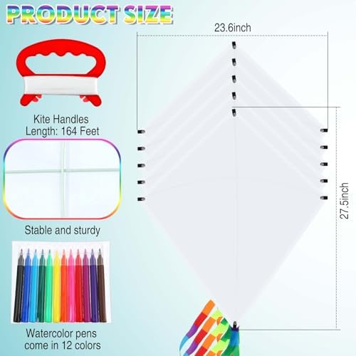 Libima 50 Pcs DIY Blank Kites for Kids Bulk Large Kite Making Kit Easy to Fly Set Party with Watercolor Pens and String Decorating Coloring Party Set for Craft Outdoor Games (Rhombus)
