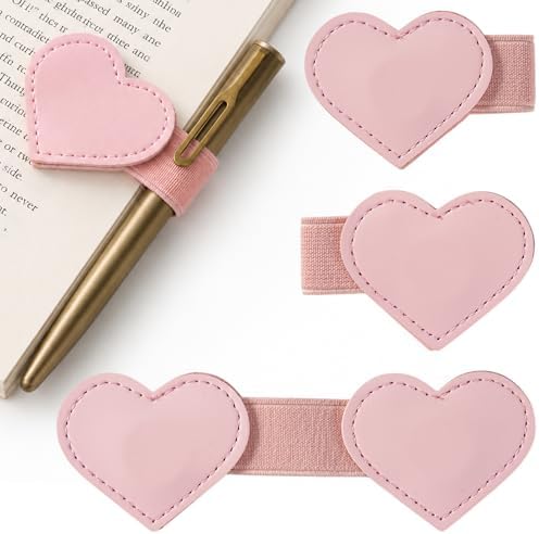 3 PCS Magnetic Pen Holder for Notebook, Journal, Planner, Cute Heart-Shaped Magnetic Pen Loop Holders Gift for Readers, Book Lovers, PU Leather Book Mark Pencil Holder Clip for Women Men