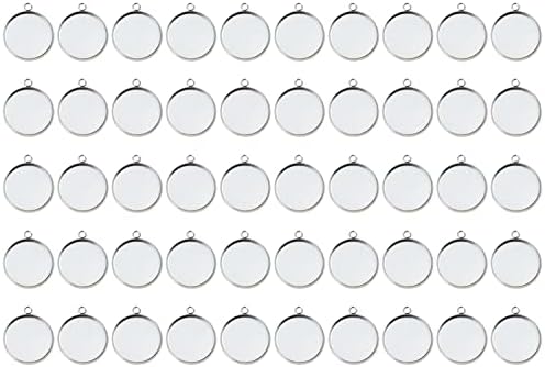 Shapenty Stainless Steel Round Bezel Blanks Pendant Trays for Earrings Bracelet Necklace Keychain DIY Craft Resin Glass Cabochon Jewelry Making Projects Christmas Gift Hanging Charms, 50PCS (16mm)