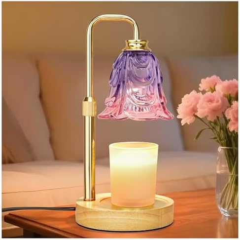 XJZJY Lavender Flower Candle Warmer Lamp with Timer, Elegant Home Decor | Dimmable wax melt warmer with 2 bulbs for jar candles, height adjustable, lavender tulip design, home decor gifts