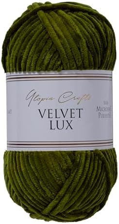 Velvet Lux Chenille Yarn for Crocheting and Knitting, 2 Pack Bulk Chunky Yarn, Super Soft Velvet Yarn for Amigurumi, Baby Blankets & Home Decor — 100g/120yds per Skein (Dark Olive)