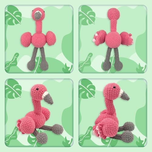 Noocro Flamingo Amigurumi Crochet Kit for Advanced Beginners & Intermediate, DIY Crochet Animal Plushie Kit with Soft Chenille Yarn, Hook, Stuffing & Instructions – Fun Craft Gift