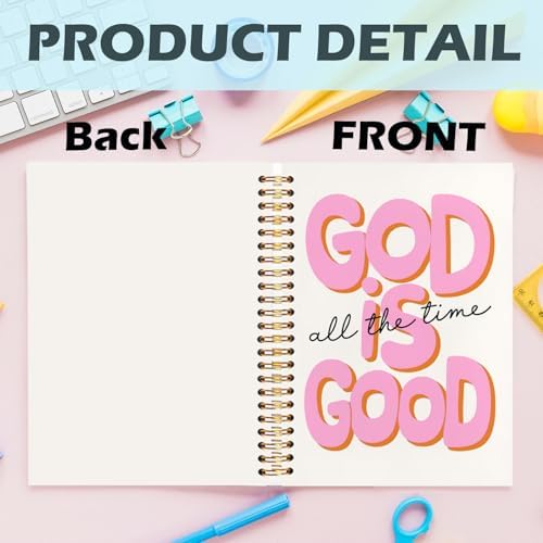 God Is Good Motivational Christian Notebooks, Pink Prayer Journal Office Supplies Gifts for Desk Woman Men, Bible Hardcover Spiral Journaling Notebook, 5.5x8.3 Inch