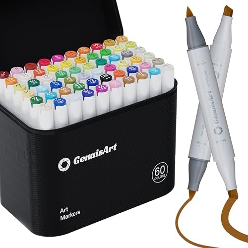 61 Alcohol Markers,With Bleeding-Proof Drawing Mat,Dual Tips Art Markers for Coloring,Sketching,Card Making and DIY Patinting- Perfect for Painting Enthusiast -Refillable