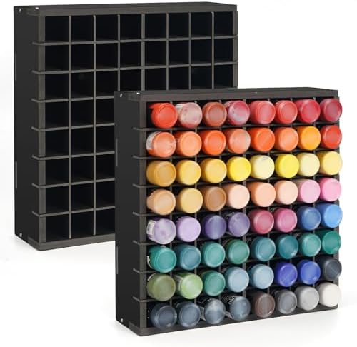 Krafetto 2 Pack 64-Grid Paint Organizer for 2 Oz Bottles, Wall Mount, Black