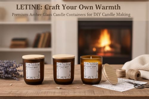 LETINE 12PCS Matte Amber Glass Candle Jars 8oz with Lids - Multi-Purpose Frosted Candle Containers for DIY Candle Making, Herb Storage, Sugar Scrubs, Perfect for Bridesmaids Gifts & Wedding Favor