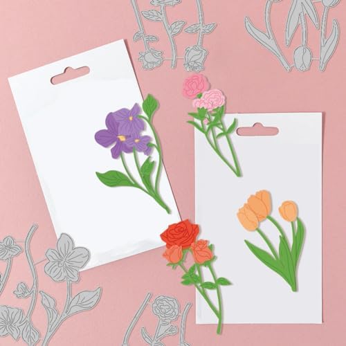 GLOBLELAND Flowers Cutting Dies for Card Making Rose Tulip Carnation Cut Die for DIY Scrapbooking Journal Embossing Paper Craft Decor