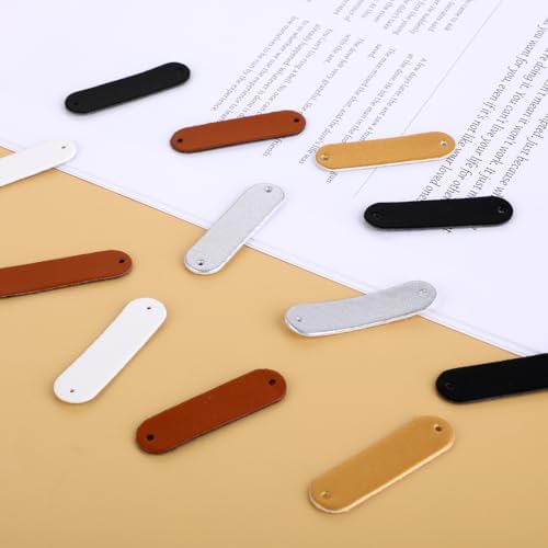 60pcs Handmade PU Leather Tags with Holes for Handmade Items Embellishment Knit DIY Accessories for Jeans Bags Shoes Hat