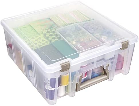 ArtBin 6899AZ Super Satchel Double Deep with Lift-Out Tray Storage Container, Portable Arts & Crafts Organizer with Removable Dividers, Clear