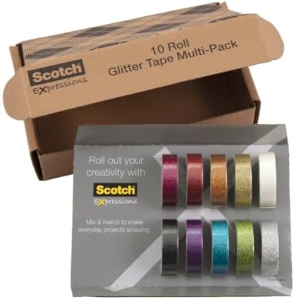 Scotch Glitter Washi Tape, 10 Rolls, Great for Holiday DIY and Wrapping, School Supplies, Craft Supplies, and Teacher Appreciation Gifts (Pack of 80)