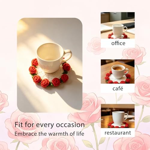 Yarniss Rose Flower Coaster Crochet Kit + Video Guide, Beginner Set