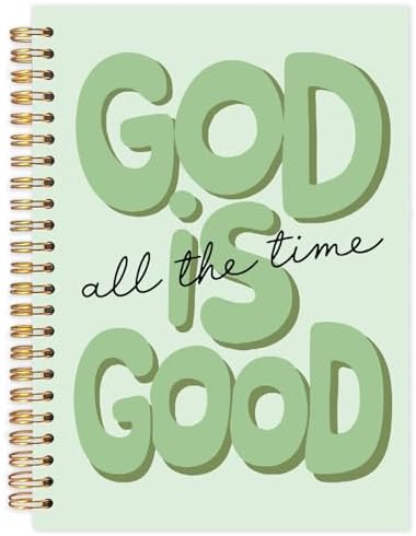 Yhtrg Green Preppy God Is Good Notebooks, Brown Christian Spiral Notebook Gift for Women, Bible Journaling Notebooks for Office School Supplies, 5.5x8.3 Inch