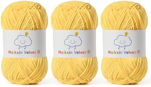 3 Pack Fluffy Chenille Yarn for Crocheting，Baby Yarn for Crocheting Soft，150g/5.28oz Velvet Amigurumi Yarn ，Fingering Weight Yarns for Crocheting Baby Blankets、DIY Craft.(3 Yellow)