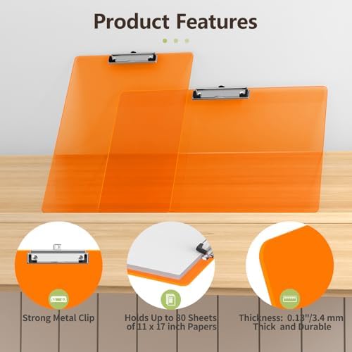 11 x 17 Extra Large Clipboard 2 Pack, Orange Clip Board