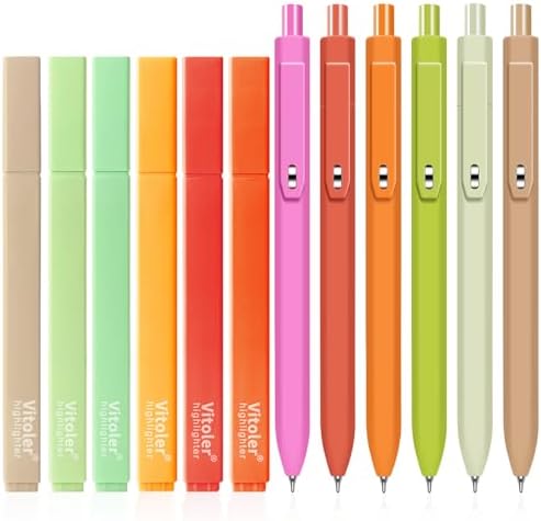 Vitoler Black Gel Pens and No Bleed Highlighters，12 Pack，Fast Drying | Smooth Writing Pens for Teacher Nurse Bible Journaling Planner Supplies