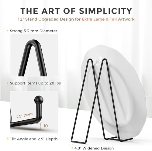 TR-LIFE 12 Inch Plate Stands for Large Heavy Duty Display - Metal Picture Frame Holder Stand + Table Top Easels for Decorative Platter, Book, Plaque, Photo (2 Pack)