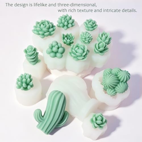 EuTengHao Succulent Resin Mold 3D Silicone Plant Flower Mold with Candle Cups Candle Wicks for Epoxy Resin Wax Clay Casting Home Decor, Garden Crafts, DIY Art Projects