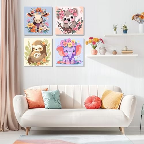 4 Pack Paint by Numbers Kit for Kids Paints by Number Kits Age 4-8 Painting Kits for Kids Ages 8-12 Girls Framed Canvas Paint by Number Animals Drawing Kit Color by Number for Beginners 8x8 Inch