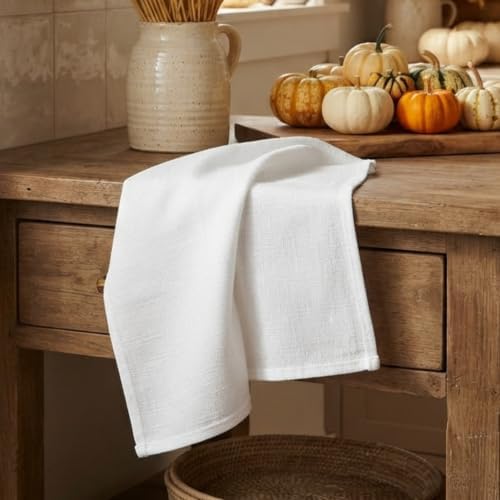 Flour Sack Towels | Tea Towel for Crafts | Kitchen | Dish | Cotton Blank Towel for Embroidery | Baking Bread Proofing Linen Cover | Thick Absorbent Quick Dry | 2 Pack 18"x28" White