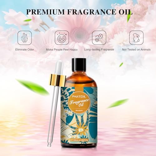 PHATOIL Mandarin Fragrance Oil for Diffuser Aromatherapy 3.38FL.OZ | Long Lasting Scented Oils For Humidifier, Air Freshener, DIY Soap Candle, Scent Project Making, Aroma Oil for Home Freshening