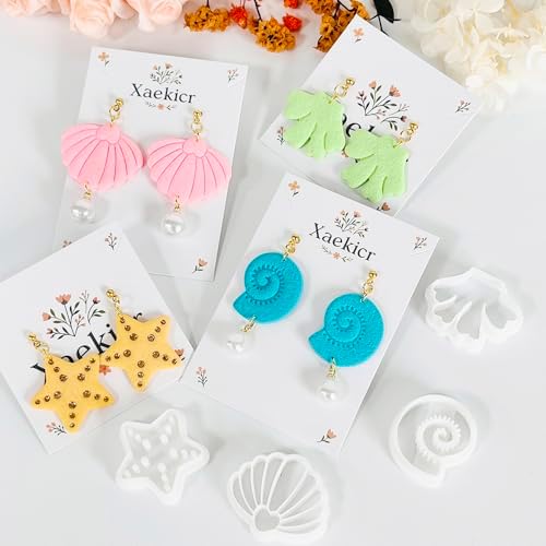 Xaekicr 4PCS Ocean Theme Polymer Clay Cutters Set – Starfish Seashell Clay Earring Cutters – Clay Tools for Polymer Clay Jewelry Making, Beach DIY Crafts Supplies