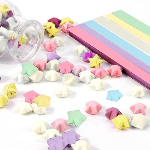 1080 Sheets Star Origami Paper 6 Assortment Color Star Paper Strip Double Sided Origami Stars Paper Solid Color, Lucky Star Decoration Paper Strips DIY Hand Art Crafts (1080 Sheets 6 colors)