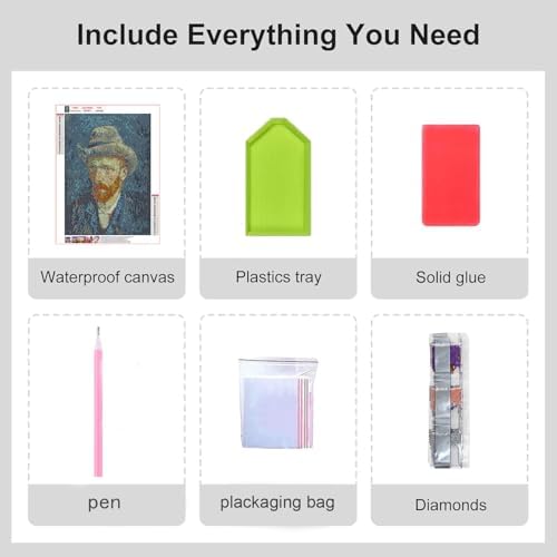 VeGuude Van Gogh Portrait Diamond Art Kits for Adults- Diamond Painting Kits for Adults Beginners,5D DIY Full Drill Diamond Painting Gem Art and Crafts 12x16inch