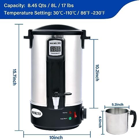 TCFUNDY Candle Making Wax Melting Pot 8L Electric Non-Stick DIY Wax Melter