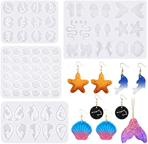 Patelai 4 Pcs Resin Earring Molds for Jewelry Making Kit, Mermaid Ocean