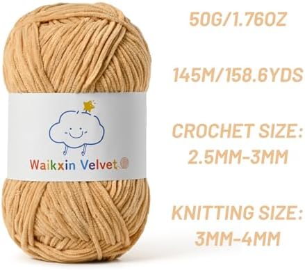 Fluffy Chenille Yarn for Crocheting，Baby Yarn for Crocheting Soft，50g/1.76oz Velvet Amigurumi Yarn ，Fingering Weight Yarns for Crocheting Baby Blankets、DIY Craft.(Khaki)