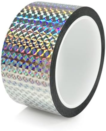 Self-Adhesive Holographic Reflective Tape Prism Tape Holographic Reflective Tape for Keep Birds Away, Craft Projects, DIY Art, Home, Daily Use (Silver, 1 Inch x 55 Yard)