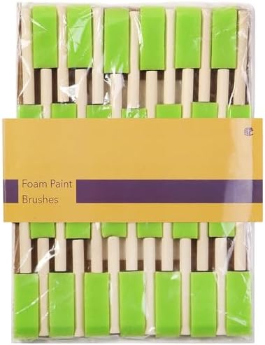 Bates- Foam Paint Brushes with Wood Handle, 1 Inch, 26 Pack, Green, Sponge Brushes for Painting, Sponge Paint Brush