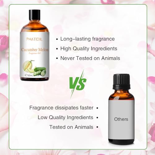 PHATOIL Cucumber Melon Fragrance Oil for Diffuser Aromatherapy 3.38FL.OZ | Long Lasting Scented Oils For Humidifier, Air Freshener, DIY Soap Candle, Scent Project Making, Aroma Oil for Home Freshening