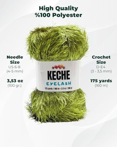 Eyelash Fun Fur Yarn - Premium Soft Crochet Yarn DIY Hand Knitting 100% Polyester 175 Yds 3.53 Oz (Pack of 3) - Grass