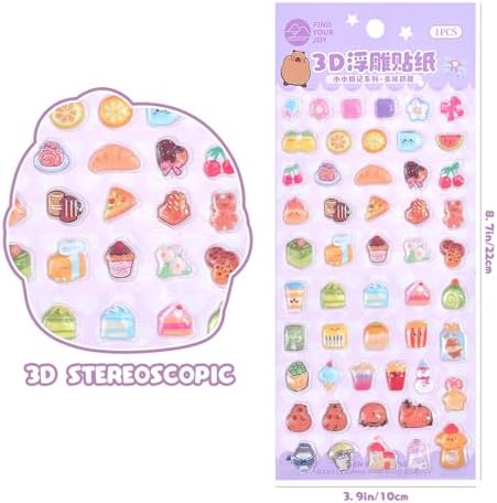 Girl's 3D Cute Japanese Puff Sticker, 100+ Kawaii Dessert and Animal Mini Puffy Stickers, for DIY Scrapbooks Planner Journals Laptops Phone Case Decoration Gifts Rewards, Cream Cheese