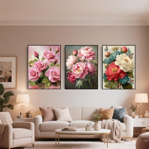 WNPOKN 3 Pack Flowers Diamond Art Kits for Adults 12x16inch
