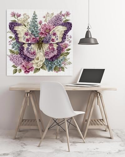 askkqtx Butterfly Stamped Cross Stitch Kits for Adults 14x14 Inch