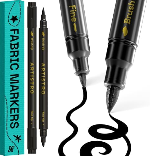 ARTISTRO 2 Black Dual-Tip Fabric Markers Decorating Kit Permanent for Cloth