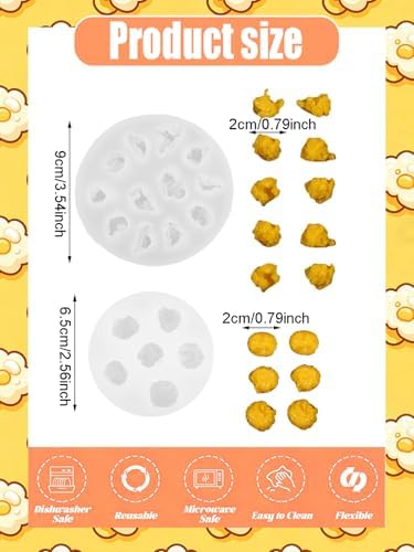 3D Popcorn Silicone Mold, 2PCS Popcorn Shape Candle Soap Mold for Chocolate, Fondant, Resin | Cute Food Fondant Molds for Baking Baby Shower & Birthday Party DIY Crafts‌ Gifts(Popcorn)