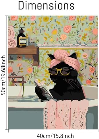 Canrichshop Black Cat Adult Paint by Number,Funny Bathing Cat Adults' Paint-by-Number Kits,DIY Acrylic Paint Kit for Adults Beginners Unframed,Easy Paint by Numbers Canvas for Decor 16x20inch