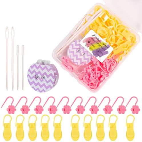 Knitting Loop Clip and Row Counter Set with Locking and Bulb Markers, Large-Eye Yarn Finishing Tools, Storage Case