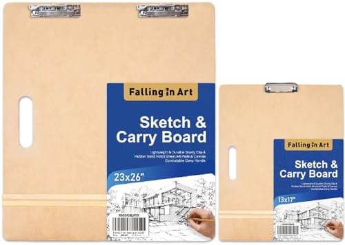 Falling in Art 13X17&23X26 Sketch Board with Sturdy Clip &Rubber Bands | Professional Art Drawing Board, Portable Artists Clipboard for Classroom, Studio Drawing, Outdoor Painting