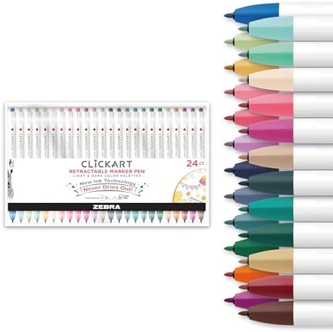 Zebra Pen CLiCKART No Bleed Felt Tip Pen, Assorted Ink, 0.6mm, 24-Pack