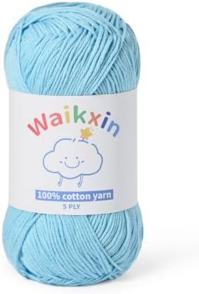 100% Cotton Yarn for Crocheting,Baby Yarn for Crocheting Soft,5 Ply Milk Cotton Yarn,#2 Sport Weight Cotton Yarn,3.52oz/262.4yds Amigurumi Yarn for Puzzle,Clothes&DIY Crafts.(Light Blue)