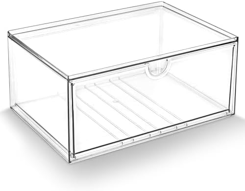 Prsildan Acrylic Makeup Organizer Stackable Clear Storage Drawers for Baby Bottles Desk Organizers for Countertop Vanity Nursery Adjustable Modular System for Cosmetics Jewelry