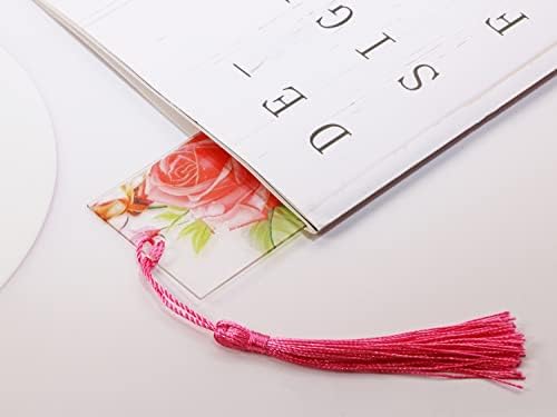 Blank Clear Acrylic Bookmakrs 20Pcs Plastic Craft Transparent Acrylic Bookmakrs with 20Pcs Small Bookmakrs Tassels for DIY Projects and Graduation Gift Tag (Large Rectangle)